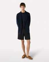 Bermuda Lungo In Cotone E Lino Blu
