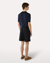 Bermuda Lungo In Cotone E Lino Blu