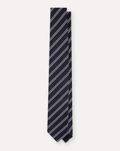 Cravatta blu e beige in seta e cotone jacquard
