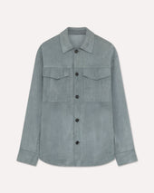 Giacca camicia in pelle di capra grigia