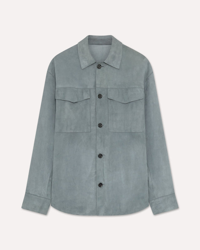 Giacca camicia in pelle di capra grigia
