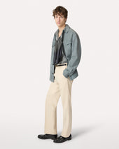 Giacca Camicia In Pelle Di Capra Grigia