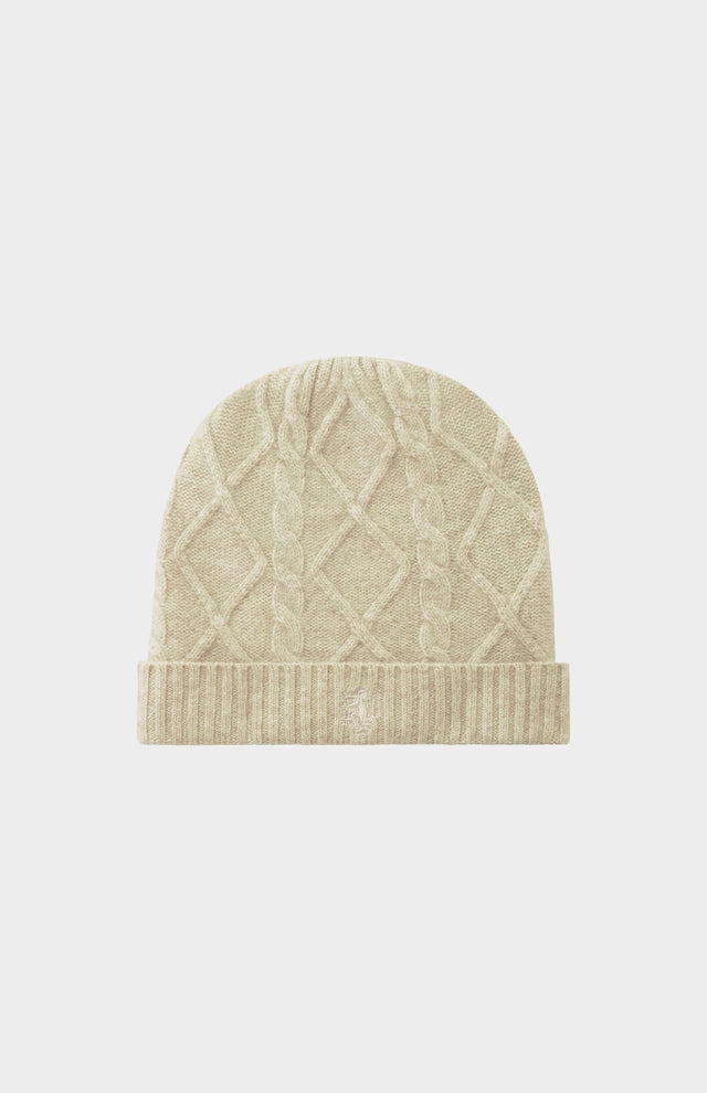 Cable Knit Cashmere Beanie In Oatmeal