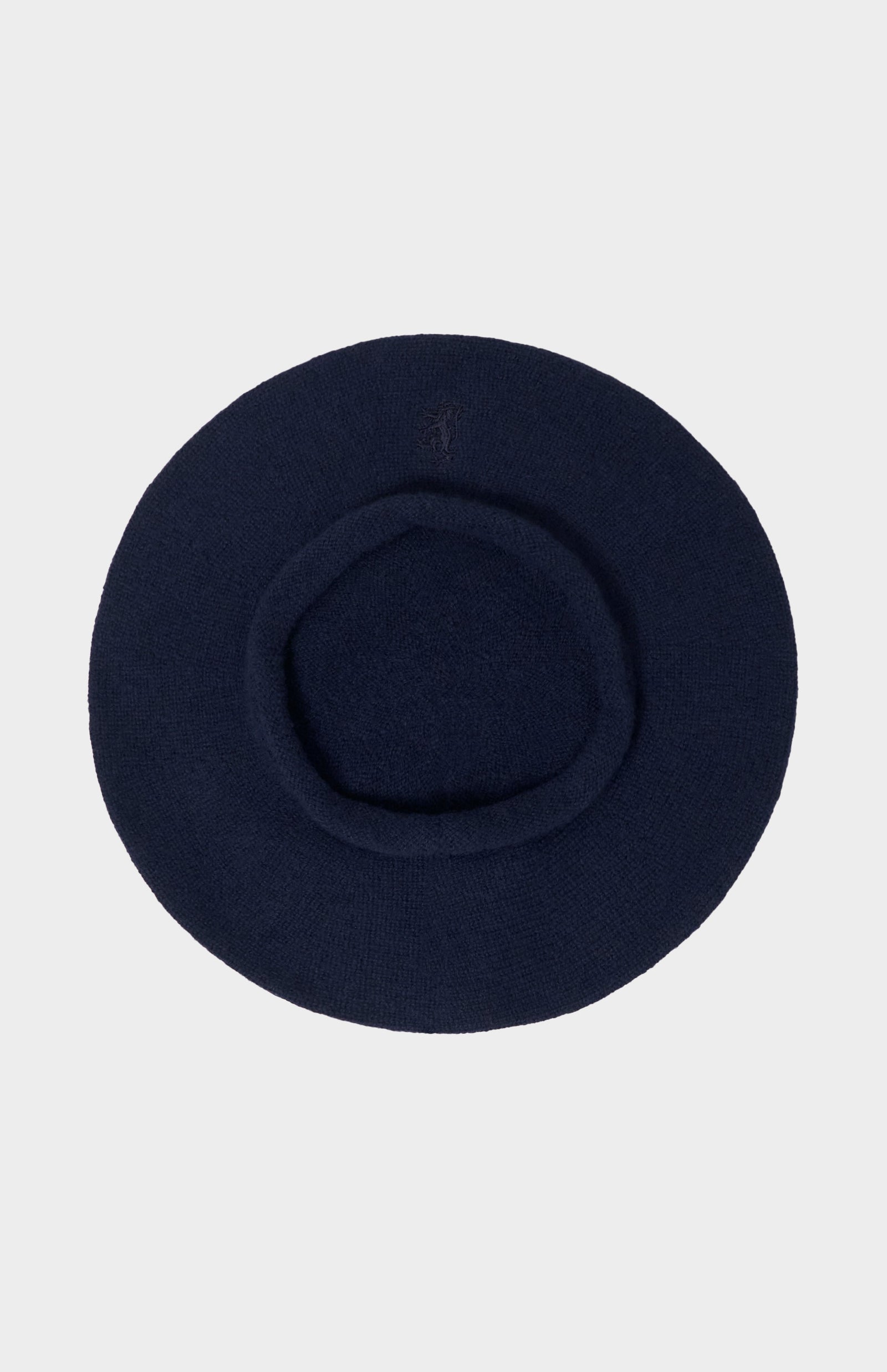 Cashmere Beret In Melange With Lion Embroidery