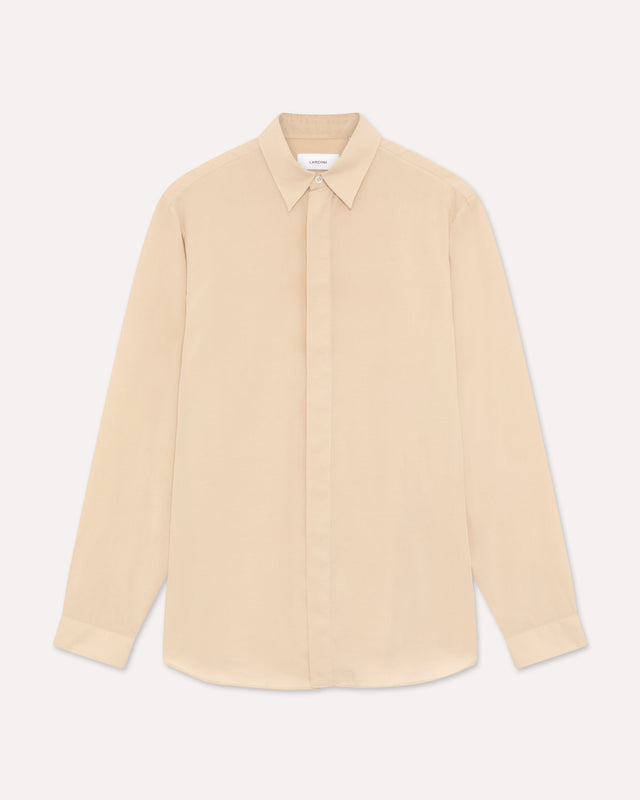 Camicia beige in lino e fibra naturale