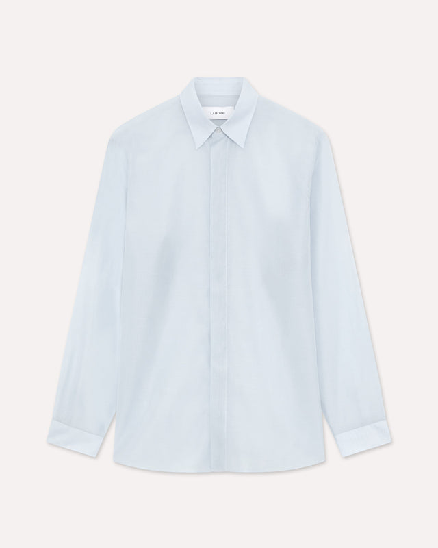 Camicia celeste in cotone e seta