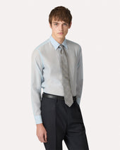 Camicia Celeste In Cotone E Seta