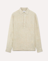 Camicia polo in lino delavé beige e salvia