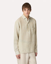 Camicia Polo In Lino Delav Beige E Salvia