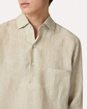 Camicia Polo In Lino Delav Beige E Salvia