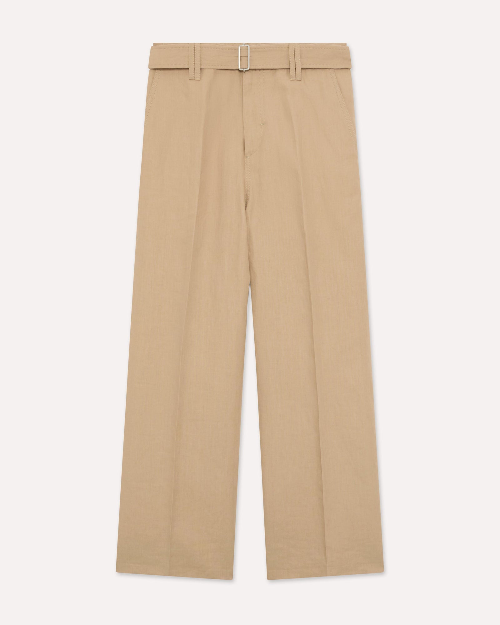 Pantalone Beige In Lino Cotone E Seta