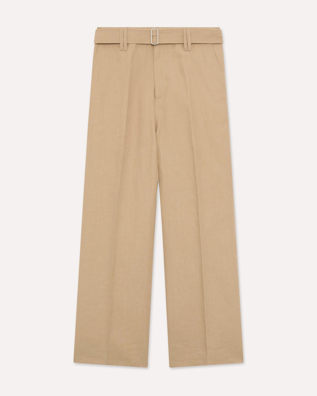 Pantalone beige in lino cotone e seta
