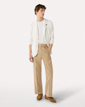 Pantalone Beige In Lino Cotone E Seta