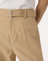 Pantalone Beige In Lino Cotone E Seta