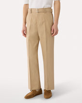 Pantalone Beige In Lino Cotone E Seta