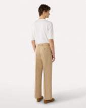 Pantalone Beige In Lino Cotone E Seta