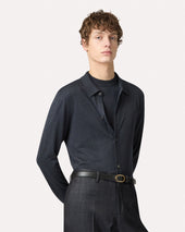 Camicia In Maglia Di Seta Blu Denim