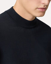 T Shirt In Maglia Blu Con Collo A Lupetto