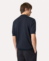 T Shirt In Maglia Blu Con Collo A Lupetto