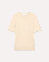 T-shirt in maglia di lino e cotone panna