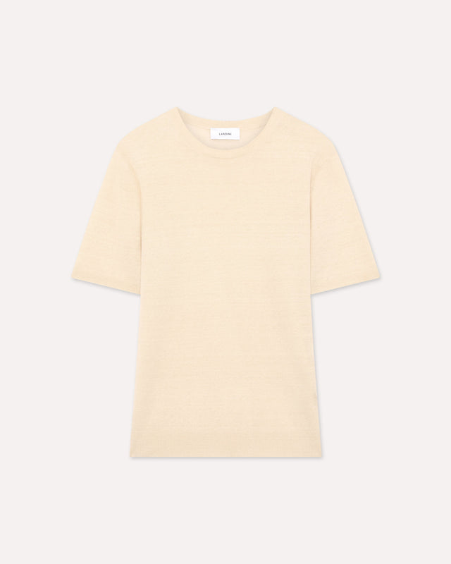 T-shirt in maglia di lino e cotone panna