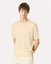 T Shirt In Maglia Di Lino E Cotone Panna