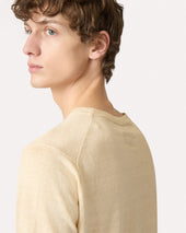 T Shirt In Maglia Di Lino E Cotone Panna