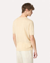 T Shirt In Maglia Di Lino E Cotone Panna