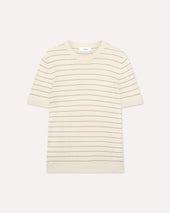 T-shirt in maglia a righe panna e marrone