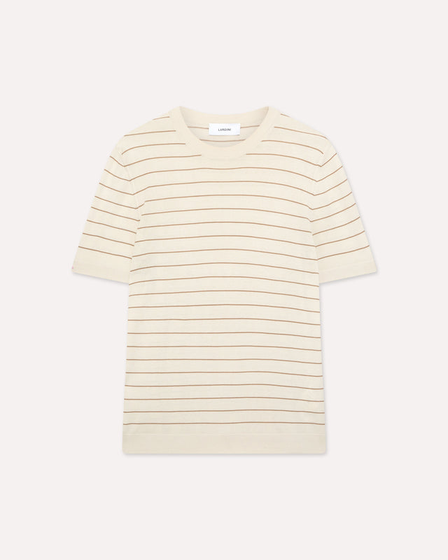 T-shirt in maglia a righe panna e marrone