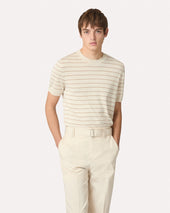 T Shirt In Maglia A Righe Panna E Marrone