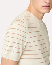 T Shirt In Maglia A Righe Panna E Marrone