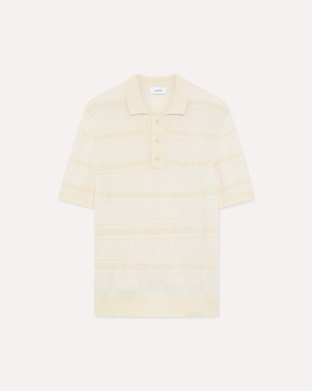 Polo in maglia di cotone a righe panna