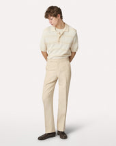 Polo In Maglia Di Cotone A Righe Panna