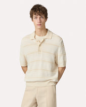 Polo In Maglia Di Cotone A Righe Panna