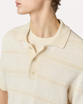 Polo In Maglia Di Cotone A Righe Panna