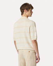 Polo In Maglia Di Cotone A Righe Panna