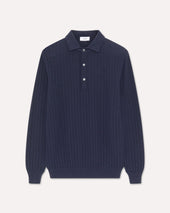 Polo a manica lunga in maglia di cotone blu