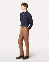 Polo A Manica Lunga In Maglia Di Cotone Blu
