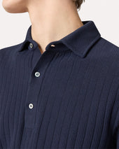 Polo A Manica Lunga In Maglia Di Cotone Blu