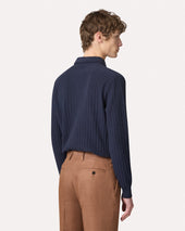 Polo A Manica Lunga In Maglia Di Cotone Blu