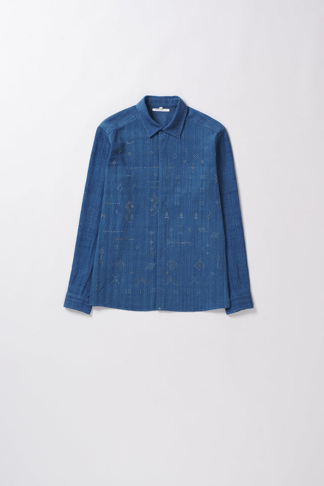 Indigo Organic Cotton Shirt In Tangaliya Weave
