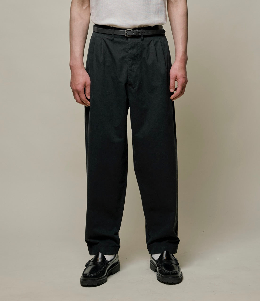 Pleated Cotton Poplin Ankle Length Pants