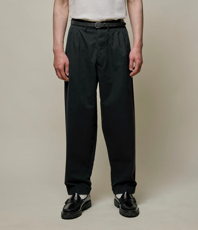 Pleated Cotton Poplin Ankle Length Pants