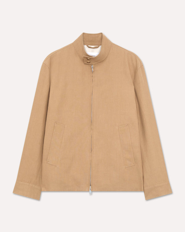 Giacca camicia nocciola in lino, cotone e seta
