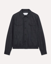 Giacca camicia blu in cotone e lino