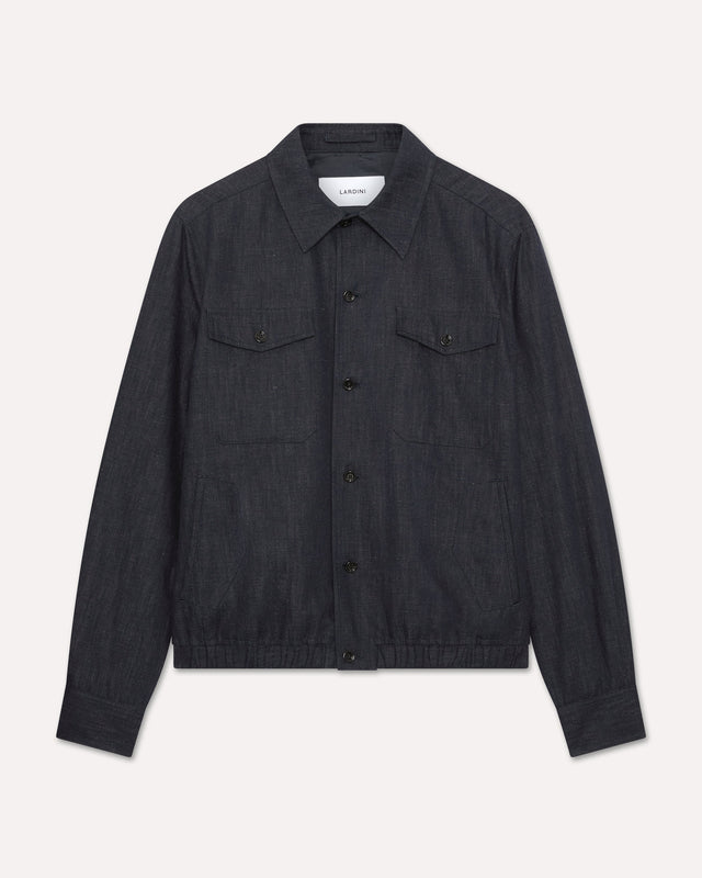 Giacca camicia blu in cotone e lino