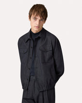 Giacca Camicia Blu In Cotone E Lino