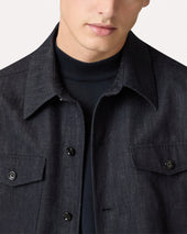 Giacca Camicia Blu In Cotone E Lino
