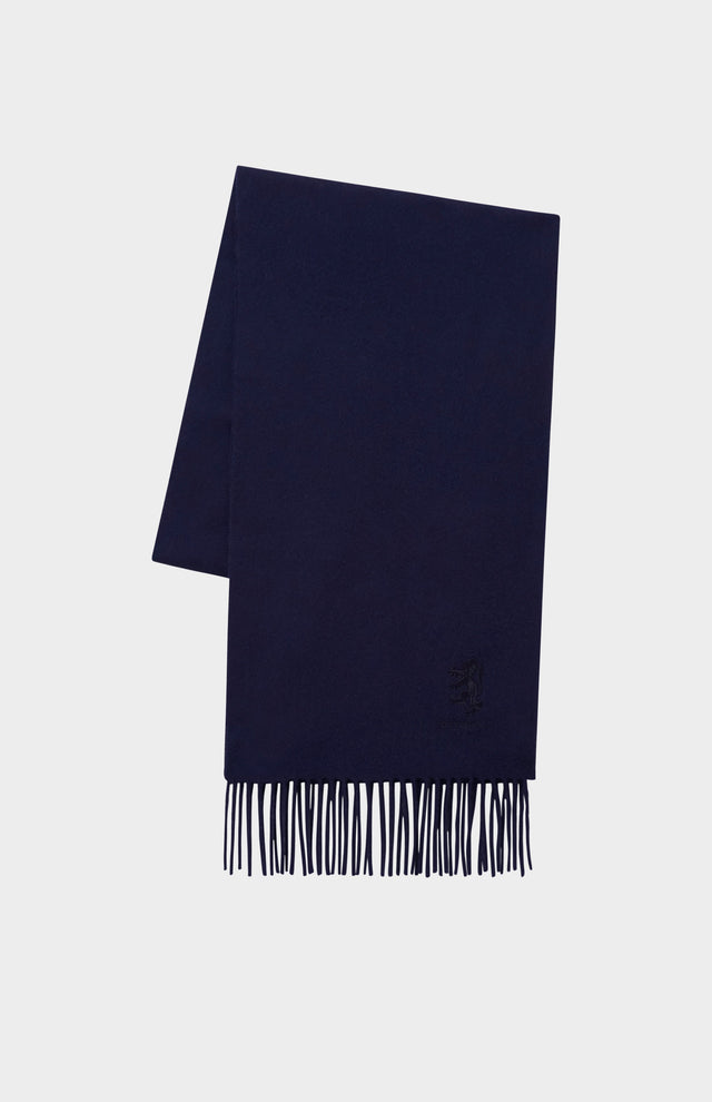 Fringed Lambswool Scarf In Navy